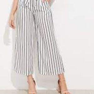 ICONE Vertical Stripes Cropped High Waist Wide Leg Culottes Pants